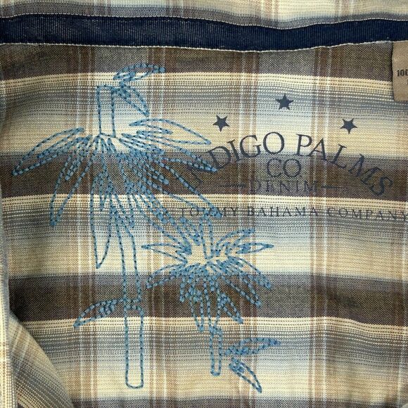 Tommy Bahama Plaid Button Front Shirt Indigo Palms LS Brown Blue Mens XL X-Large - Picture 5 of 7